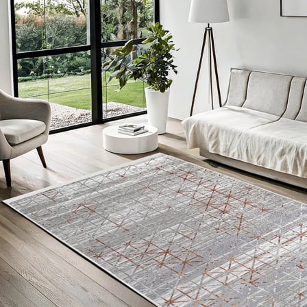 Gri Geometrik Desenli Kaymaz Taban Salon Halısı Koridor Modern Stil