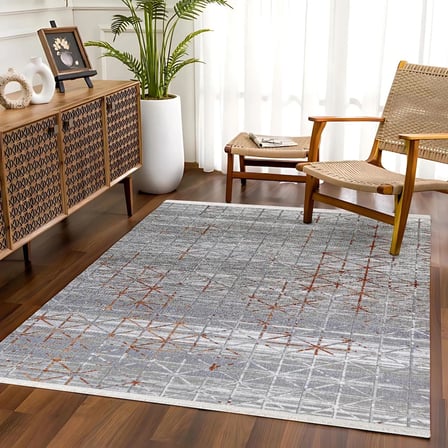 Gri Geometrik Desenli Kaymaz Taban Salon Halısı Koridor Modern Stil