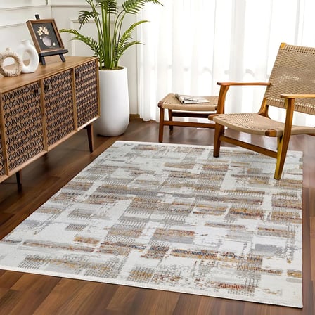 Gri Soyut Desenli Kaymaz Taban Salon Halısı Koridor Eskitme Vintage Dijital Baskı
