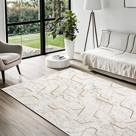 Krem Modern Geometrik Dijital Baskı Kaymaz Taban Halı Salon Koridor