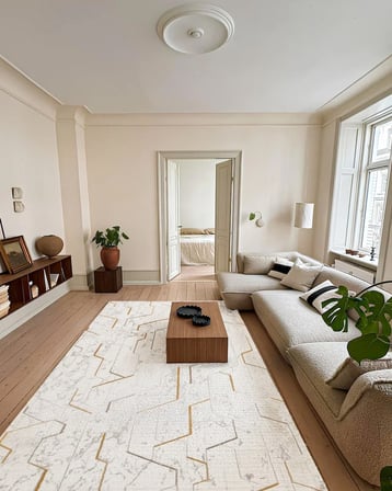 Krem Modern Geometrik Dijital Baskı Kaymaz Taban Halı Salon Koridor