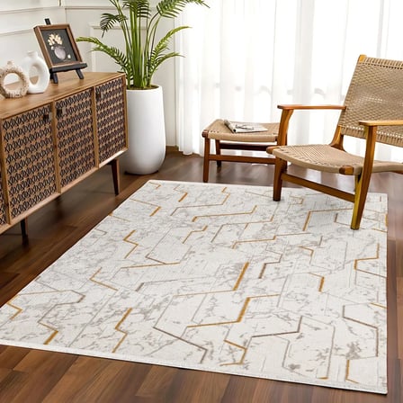 Krem Modern Geometrik Dijital Baskı Kaymaz Taban Halı Salon Koridor