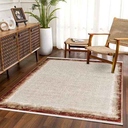 Krem Renk Eskitme Desenli Dijital Baskı Salon Halısı Kaymaz Tabanlı