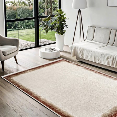 Krem Renk Eskitme Desenli Dijital Baskı Salon Halısı Kaymaz Tabanlı