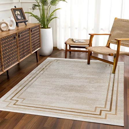 Ekru Dijital Baskı Geometrik Desenli Kaymaz Tabanlı Halı Koridor ve Salon İçin