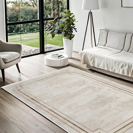 Ekru Dijital Baskı Geometrik Desenli Kaymaz Tabanlı Halı Koridor ve Salon İçin