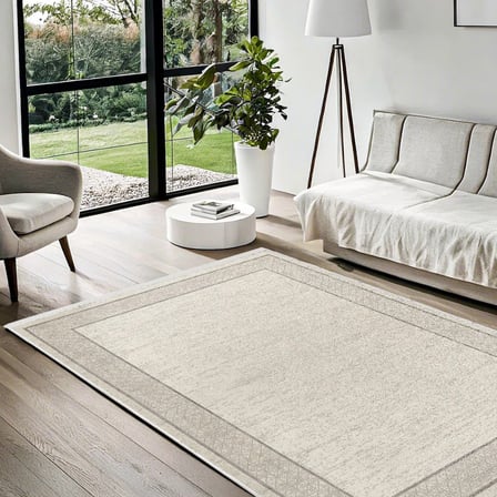 Krem Geometrik Desenli Kaymaz Tabanlı Dijital Baskı Modern Koridor ve Salon Halısı