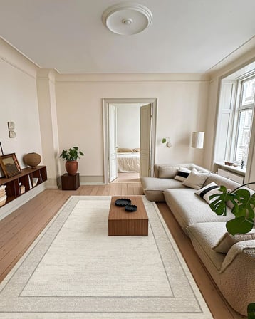 Krem Geometrik Desenli Kaymaz Tabanlı Dijital Baskı Modern Koridor ve Salon Halısı