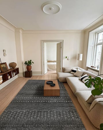 Antrasit Gri Geometrik Desenli Kaymaz Tabanlı Salon Koridor Halısı