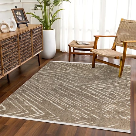 Vizon Kahve Modern Geometrik Dijital Baskı Halı Kaymaz Tabanlı