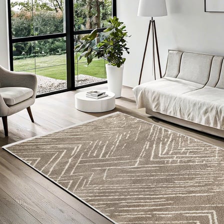 Vizon Kahve Modern Geometrik Dijital Baskı Halı Kaymaz Tabanlı