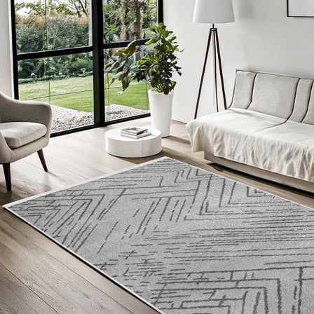 Gri Geometrik Desenli Kaymaz Tabanlı Salon Halısı Modern Koridor