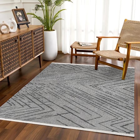 Gri Geometrik Desenli Kaymaz Tabanlı Salon Halısı Modern Koridor