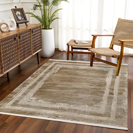 Vizon Kahve Modern Geometrik Eskitme Salon Halısı Koridor Kaymaz Tabanlı