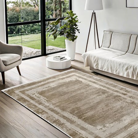 Vizon Kahve Modern Geometrik Eskitme Salon Halısı Koridor Kaymaz Tabanlı