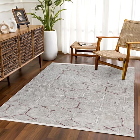 Gri Geometrik Salon Halısı Kaymaz Taban Dijital Baskı Koridor Uyumlu Modern