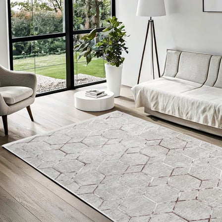 Gri Geometrik Salon Halısı Kaymaz Taban Dijital Baskı Koridor Uyumlu Modern