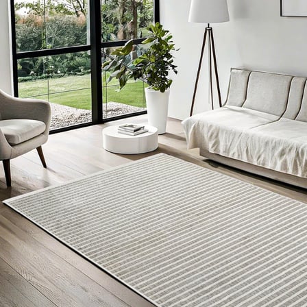 Gri Çizgili Modern Kaymaz Tabanlı Salon Halısı İskandinav Stil Koridor Uyumlu