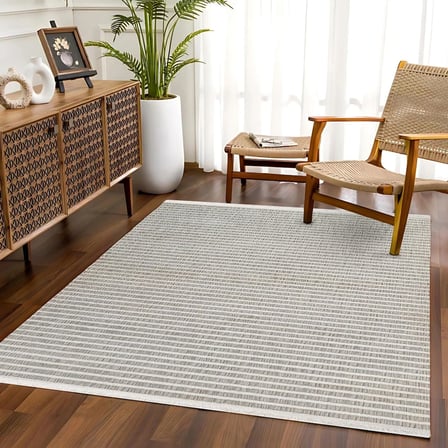 Gri Çizgili Modern Kaymaz Tabanlı Salon Halısı İskandinav Stil Koridor Uyumlu