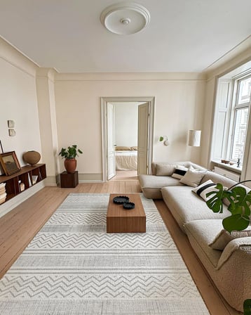 Gri Geometrik Desenli Modern Kaymaz Tabanlı Salon ve Koridor Halısı İskandinav Tarz