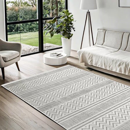 Gri Geometrik Desenli Modern Kaymaz Tabanlı Salon ve Koridor Halısı İskandinav Tarz