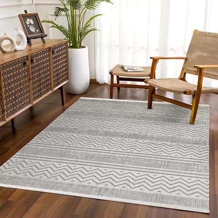 Gri Geometrik Desenli Modern Kaymaz Tabanlı Salon ve Koridor Halısı İskandinav Tarz