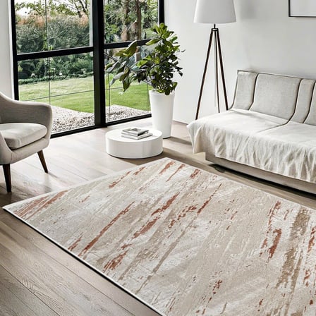 Krem Soyut Desenli Dijital Baskı Kaymaz Taban Salon ve Koridor Halısı