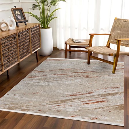 Krem Soyut Desenli Dijital Baskı Kaymaz Taban Salon ve Koridor Halısı
