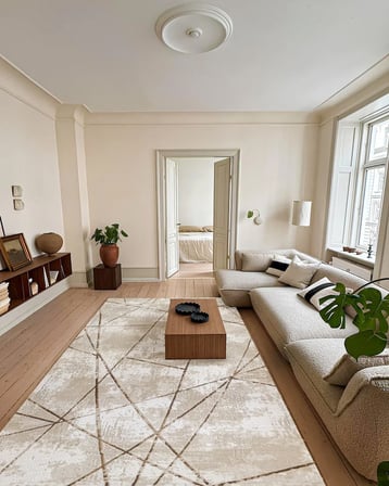 Modern Bej Geometrik Desenli Kaymaz Taban Salon ve Koridor Halısı Dijital Baskı