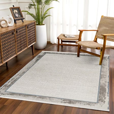 Krem Dijital Baskı Salon Halısı Bordürlü Modern Kaymaz Taban Koridor