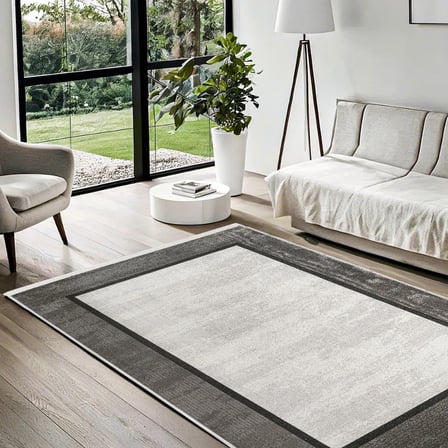 Modern Gri Geometrik Desenli Salon Halısı Kaymaz Taban Dijital Baskı Yıkanabilir
