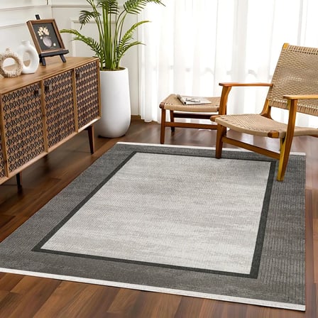 Modern Gri Geometrik Desenli Salon Halısı Kaymaz Taban Dijital Baskı Yıkanabilir