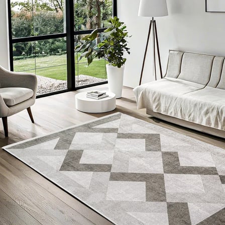 Antrasit Gri Geometrik Desenli Dijital Baskı Halı Koridor ve Salon İçin