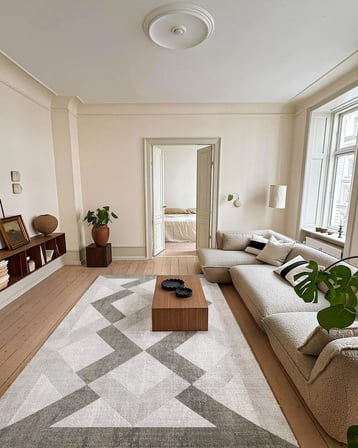 Antrasit Gri Geometrik Desenli Dijital Baskı Halı Koridor ve Salon İçin