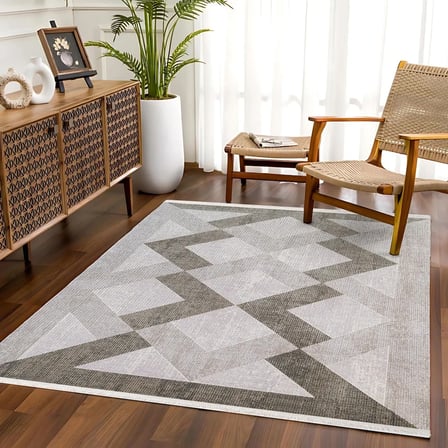 Antrasit Gri Geometrik Desenli Dijital Baskı Halı Koridor ve Salon İçin