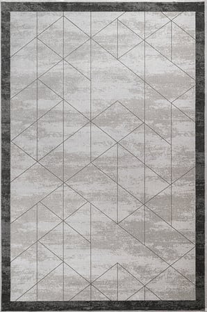 Gri Geometrik Desenli Kaymaz Tabanlı Modern Salon Halısı Dijital Baskı