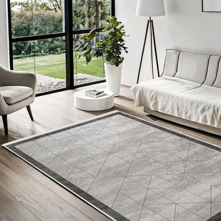 Gri Geometrik Desenli Kaymaz Tabanlı Modern Salon Halısı Dijital Baskı