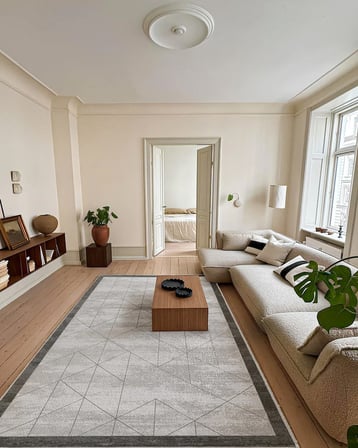 Gri Geometrik Desenli Kaymaz Tabanlı Modern Salon Halısı Dijital Baskı