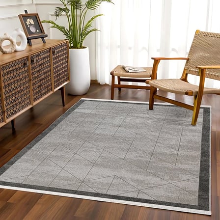 Gri Geometrik Desenli Kaymaz Tabanlı Modern Salon Halısı Dijital Baskı