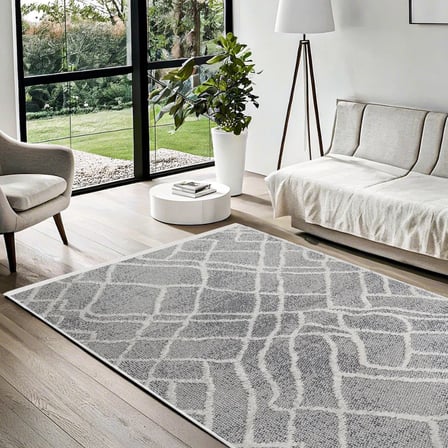 Gri Geometrik Desenli Modern Dijital Baskı Kaymaz Taban Halı Salon Koridor