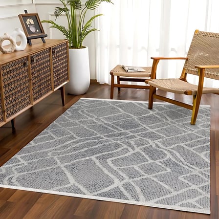 Gri Geometrik Desenli Modern Dijital Baskı Kaymaz Taban Halı Salon Koridor
