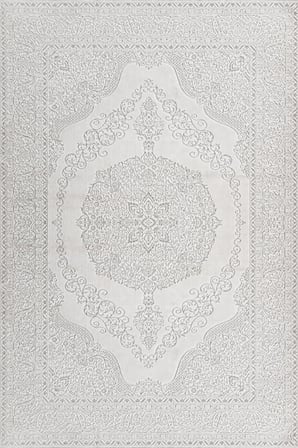 Gri Dijital Baskı Klasik Madalyon Desenli Salon Halısı Kaymaz Tabanlı