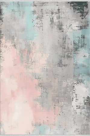 Gri Pembe Soyut Desenli Pastel Tonlu Modern Kaymaz Taban Salon Halısı Dijital Baskı