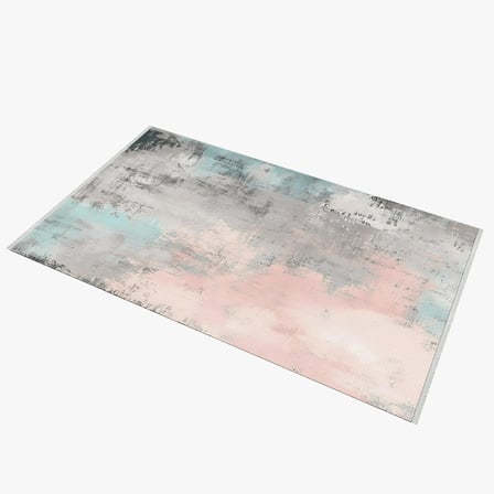 Gri Pembe Soyut Desenli Pastel Tonlu Modern Kaymaz Taban Salon Halısı Dijital Baskı