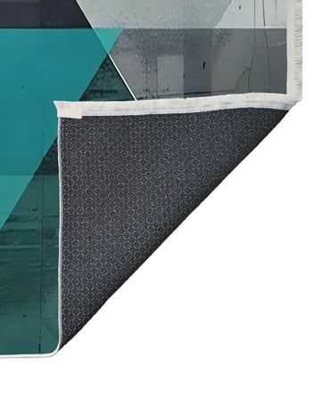 Turkuaz Üçgen Desenli Modern Kaymaz Taban Makinede Yıkanabilir Salon Halısı Dijital Baskı