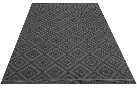 Antrasit Gri Geometrik Desenli Modern Salon Halısı Koridor Yatak Odası