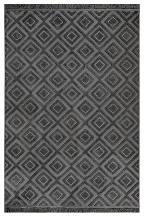 Antrasit Gri Geometrik Desenli Modern Salon Halısı Koridor Yatak Odası
