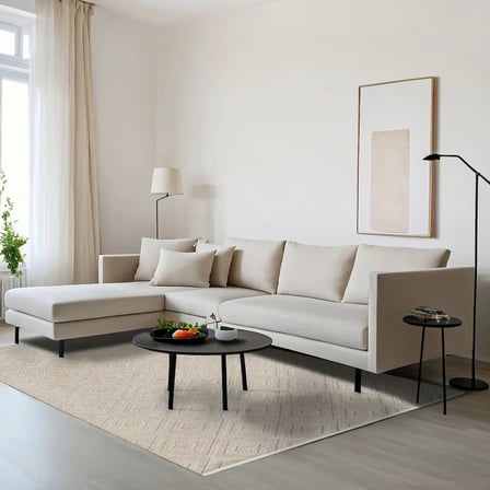 Bej Geometrik Modern Salon Halısı Pamuk Kabartmalı Koridor İskandinav