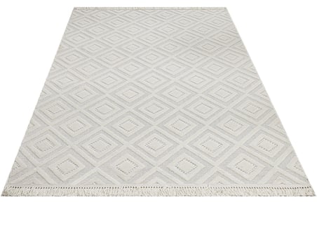 Modern Geometrik Krem Salon Halısı Pamuk Dokuma Koridor İskandinav