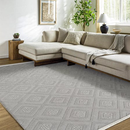 Gri Geometrik Desenli Modern Salon Halısı Pamuk Dokuma Koridor